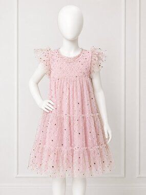 Zunie Girls Pink Glitter Heart Tulle Dress Size 6 Princess Party Dress NWT